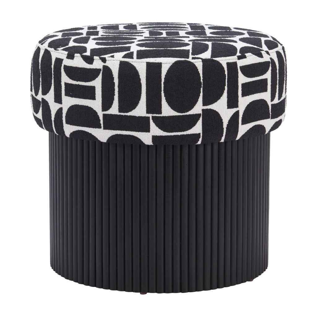 20" White and Black Fabric Round Ottoman