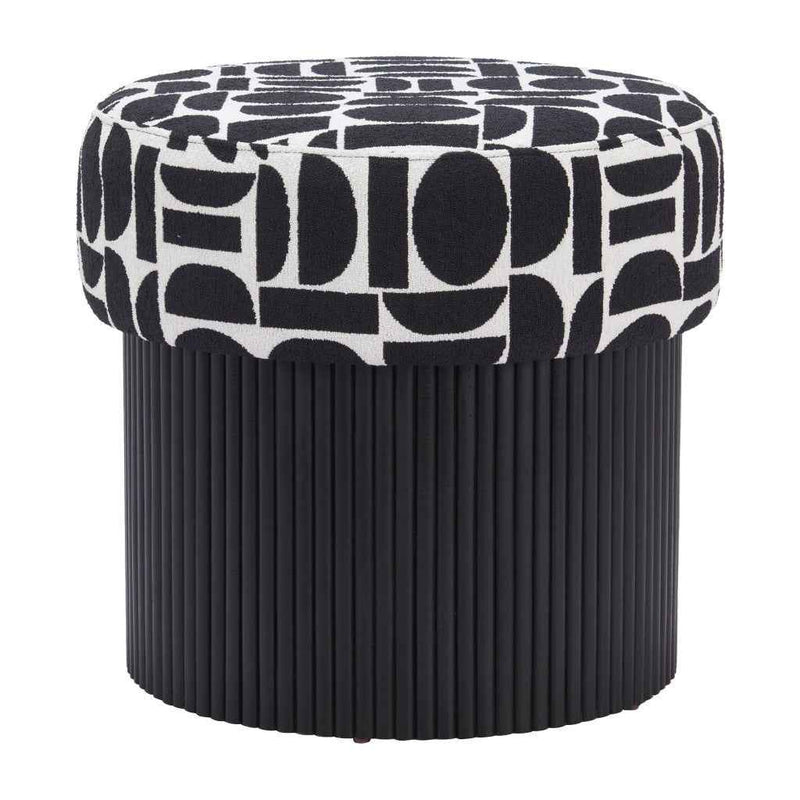20" White and Black Fabric Round Ottoman
