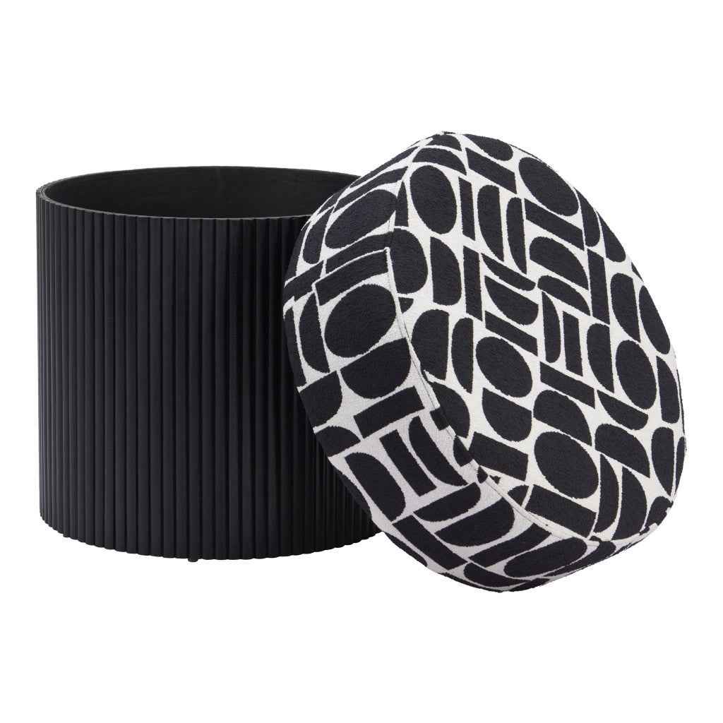 20" White and Black Fabric Round Ottoman