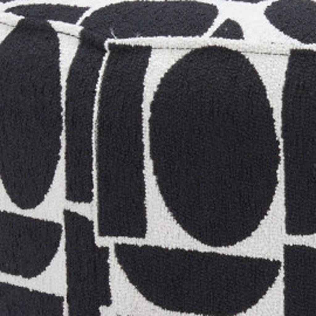20" White and Black Fabric Round Ottoman
