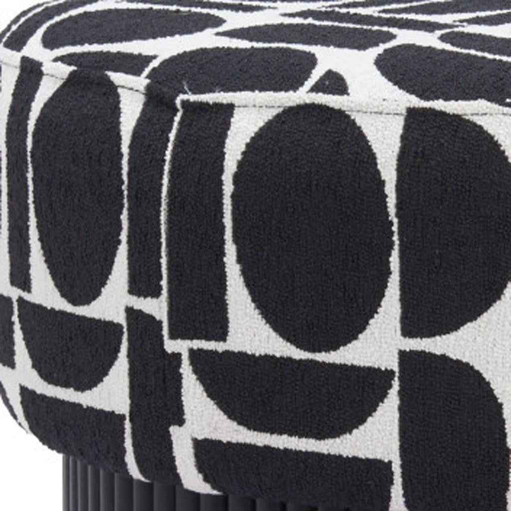 20" White and Black Fabric Round Ottoman