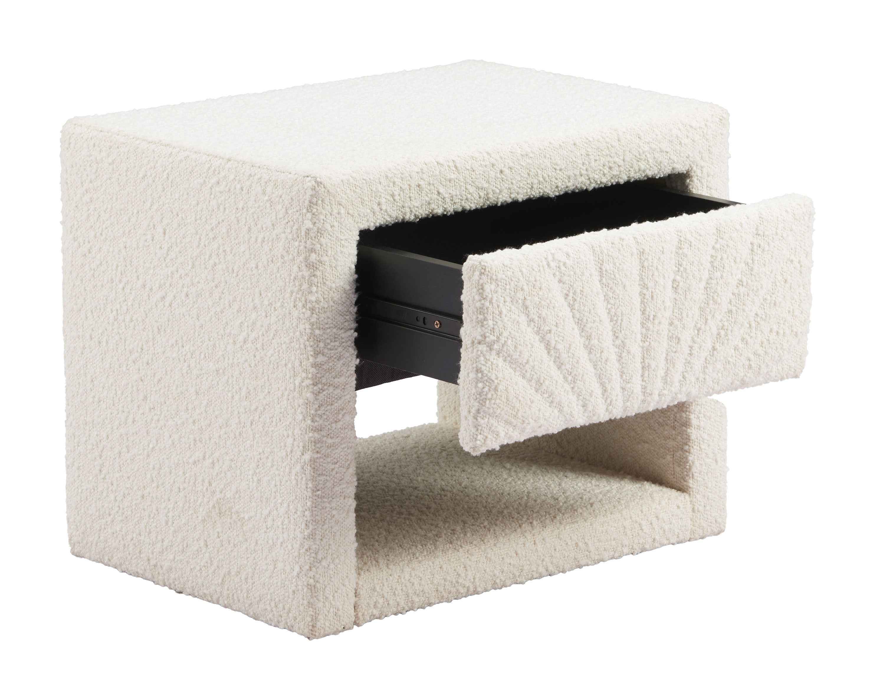 16" Ivory Wood Woven Texture One Drawer Nightstand