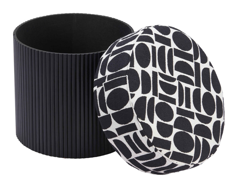 20" White and Black Fabric Round Ottoman