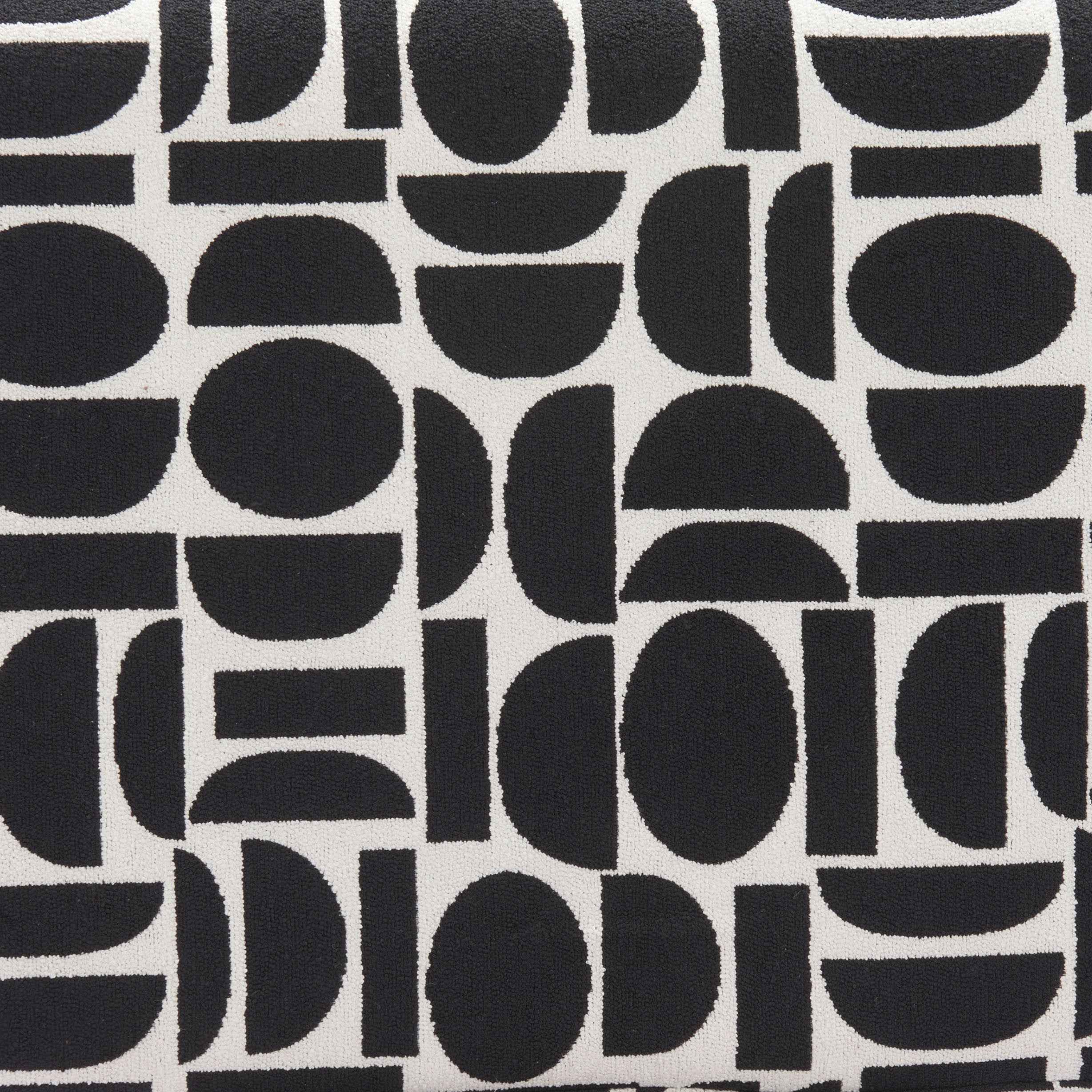 20" White and Black Fabric Round Ottoman