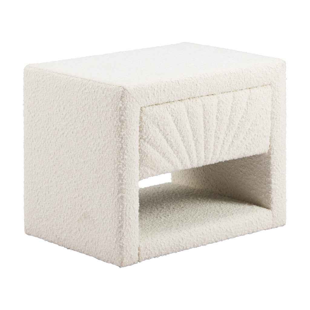 16" Ivory Wood Woven Texture One Drawer Nightstand