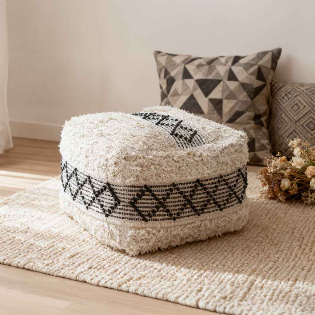 24" Black Cotton Round Ottoman