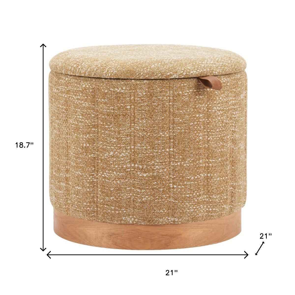 21" Yellow and Natural Fabric Round Ottoman With Storage