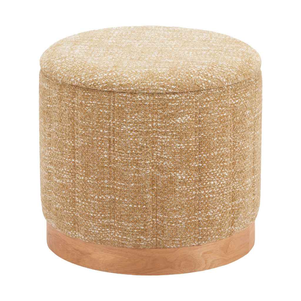 21" Yellow and Natural Fabric Round Ottoman With Storage