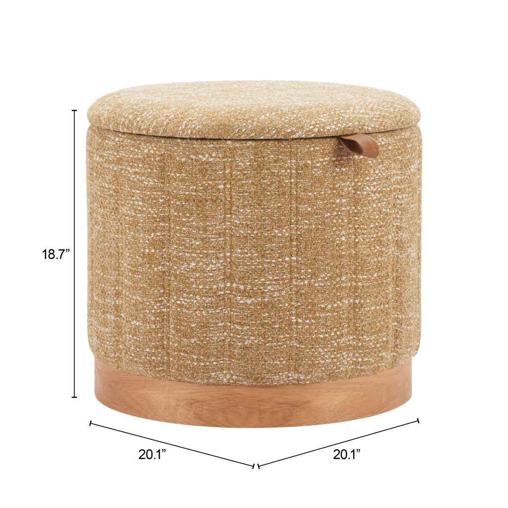 21" Yellow and Natural Fabric Round Ottoman With Storage