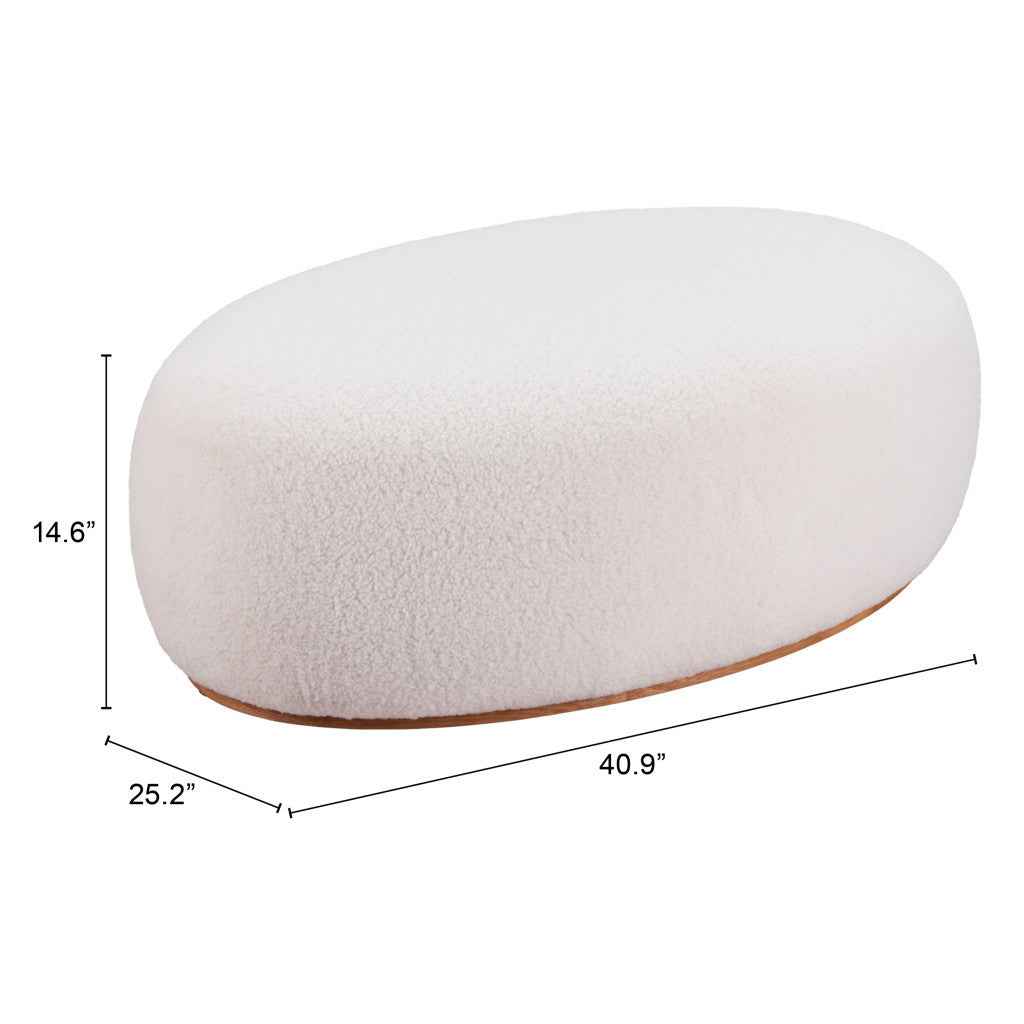 41" Cream and Gold Fabric Round Ottoman