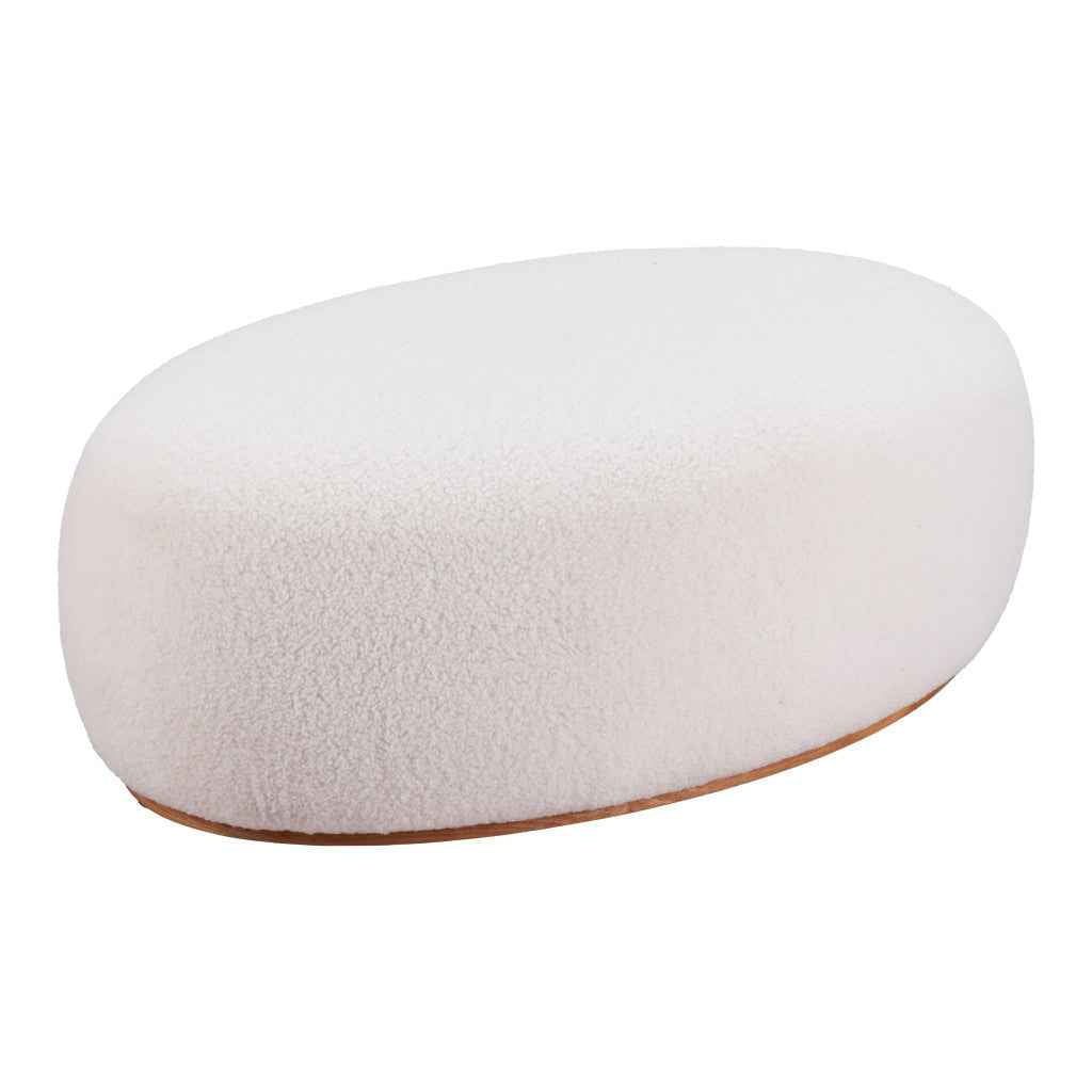 41" Cream and Gold Fabric Round Ottoman