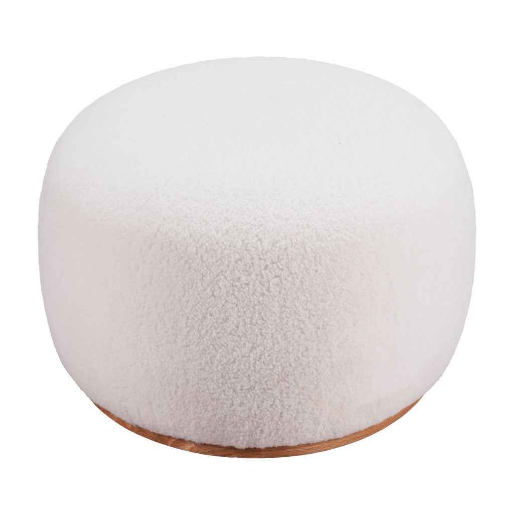 41" Cream and Gold Fabric Round Ottoman