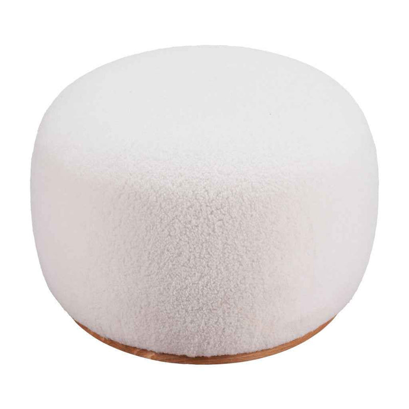 41" Cream and Gold Fabric Round Ottoman