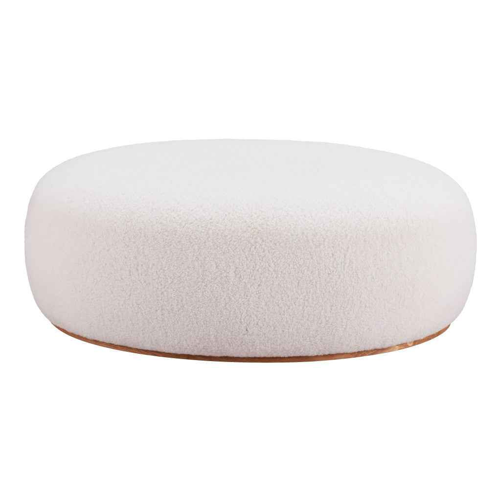 41" Cream and Gold Fabric Round Ottoman