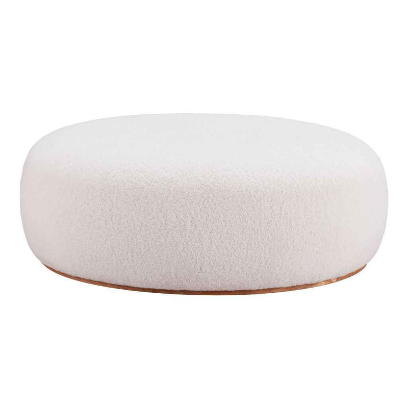41" Cream and Gold Fabric Round Ottoman