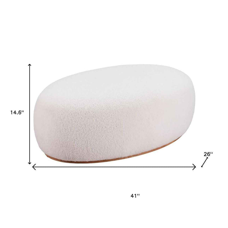 41" Cream and Gold Fabric Round Ottoman