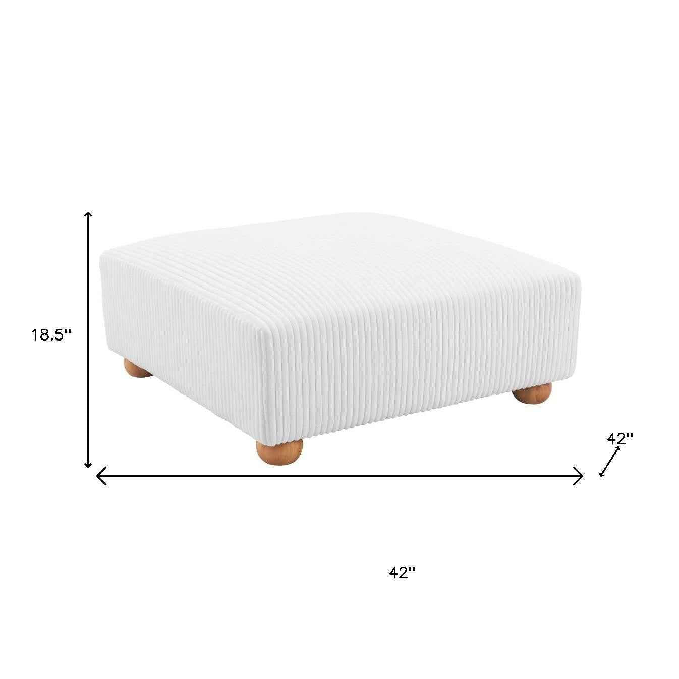 42" White and Natural Corduroy And Fabric Ottoman