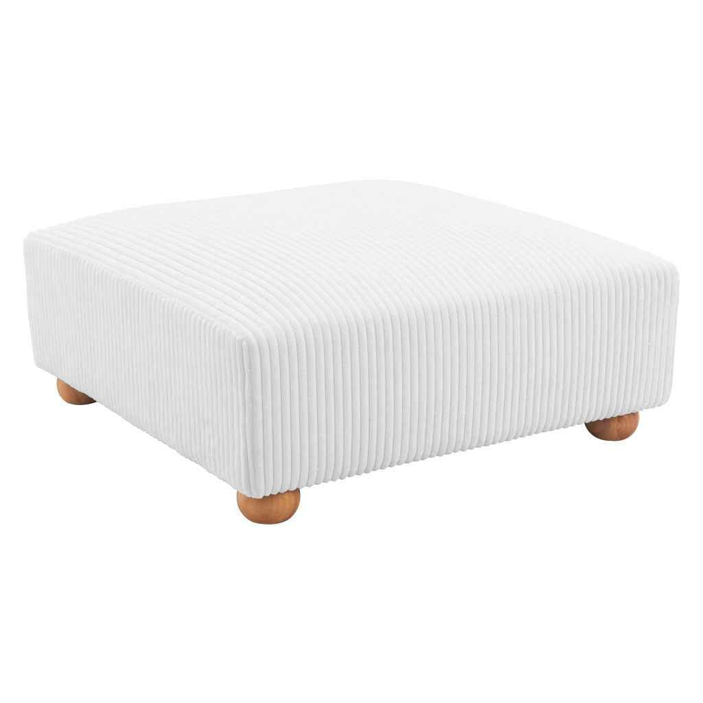 42" White and Natural Corduroy And Fabric Ottoman