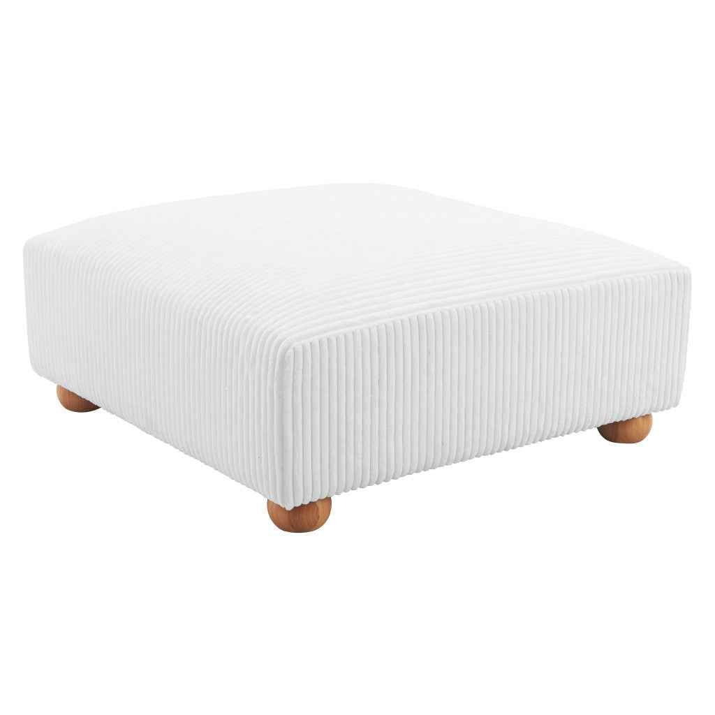 42" White and Natural Corduroy And Fabric Ottoman