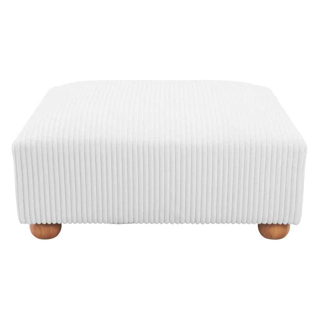 42" White and Natural Corduroy And Fabric Ottoman