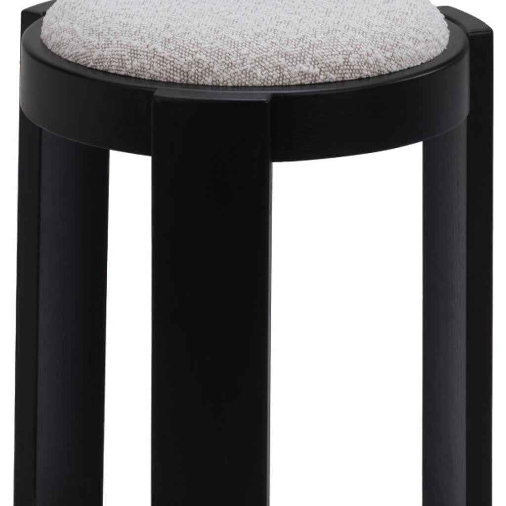 15" Gray and Black Fabric Round Ottoman