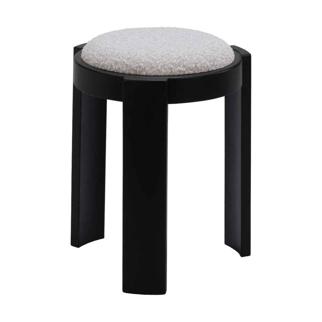 15" Gray and Black Fabric Round Ottoman