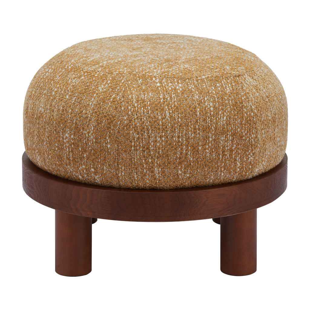 23" Yellow and Brown Fabric Ottoman