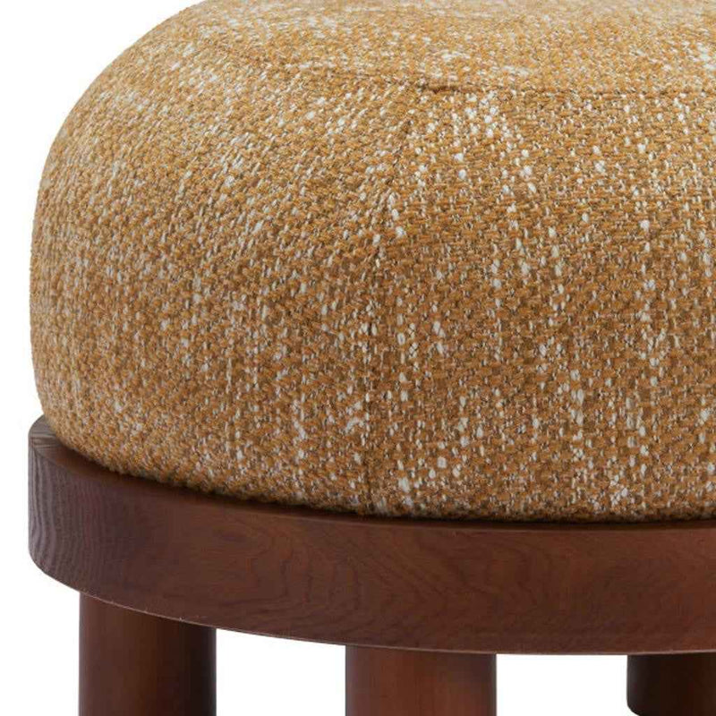 23" Yellow and Brown Fabric Ottoman