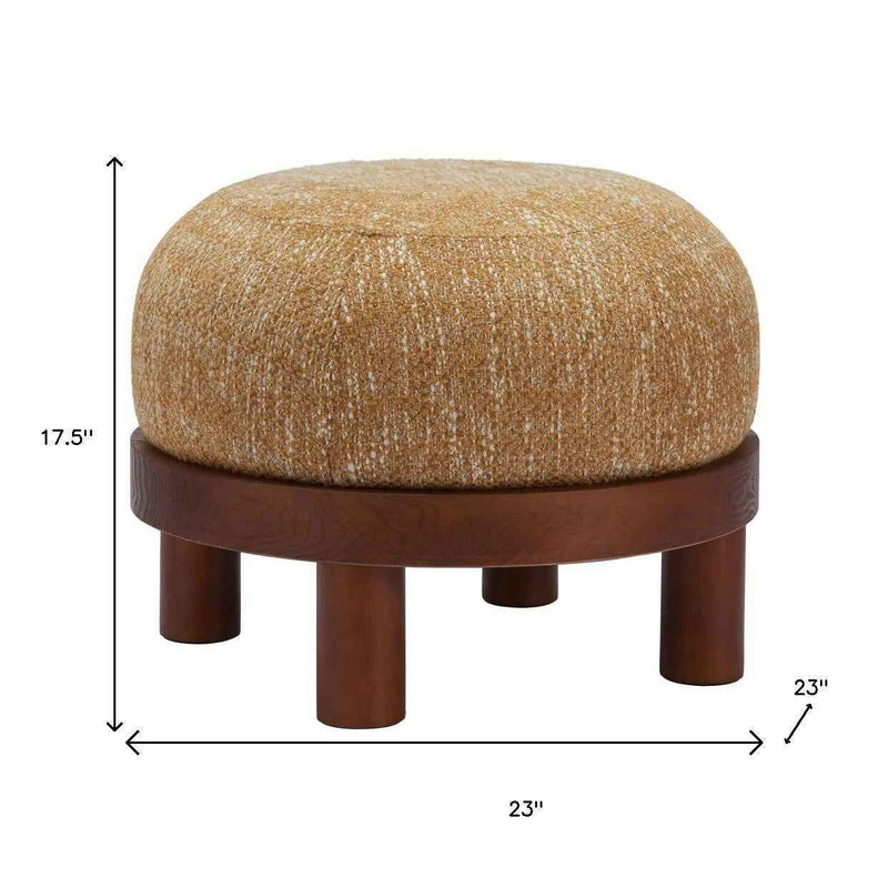 23" Yellow and Brown Fabric Ottoman