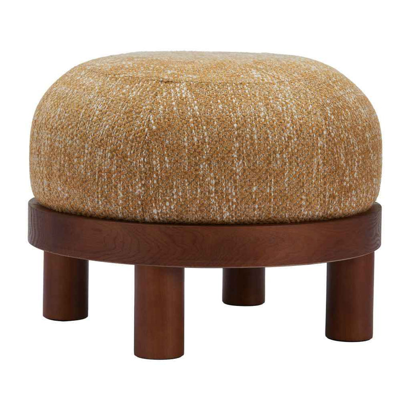 23" Yellow and Brown Fabric Ottoman
