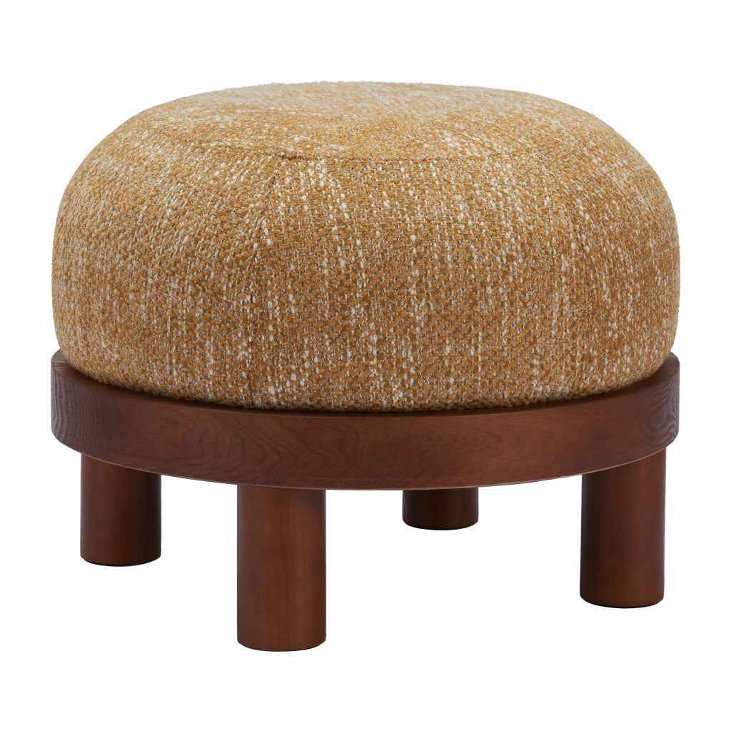 23" Yellow and Brown Fabric Ottoman