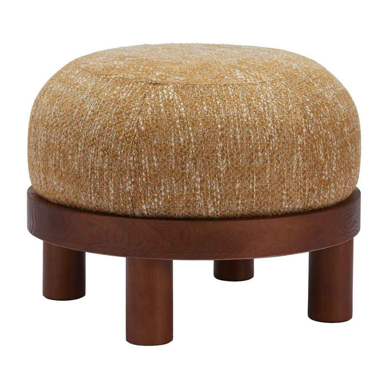 23" Yellow and Brown Fabric Ottoman