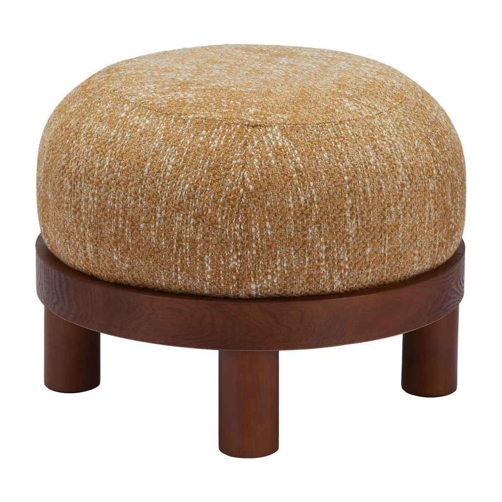 23" Yellow and Brown Fabric Ottoman