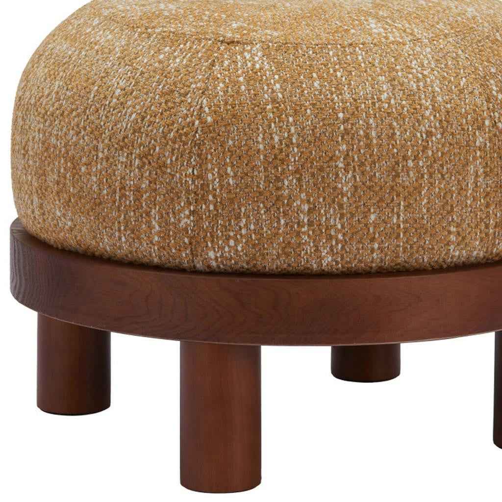 23" Yellow and Brown Fabric Ottoman