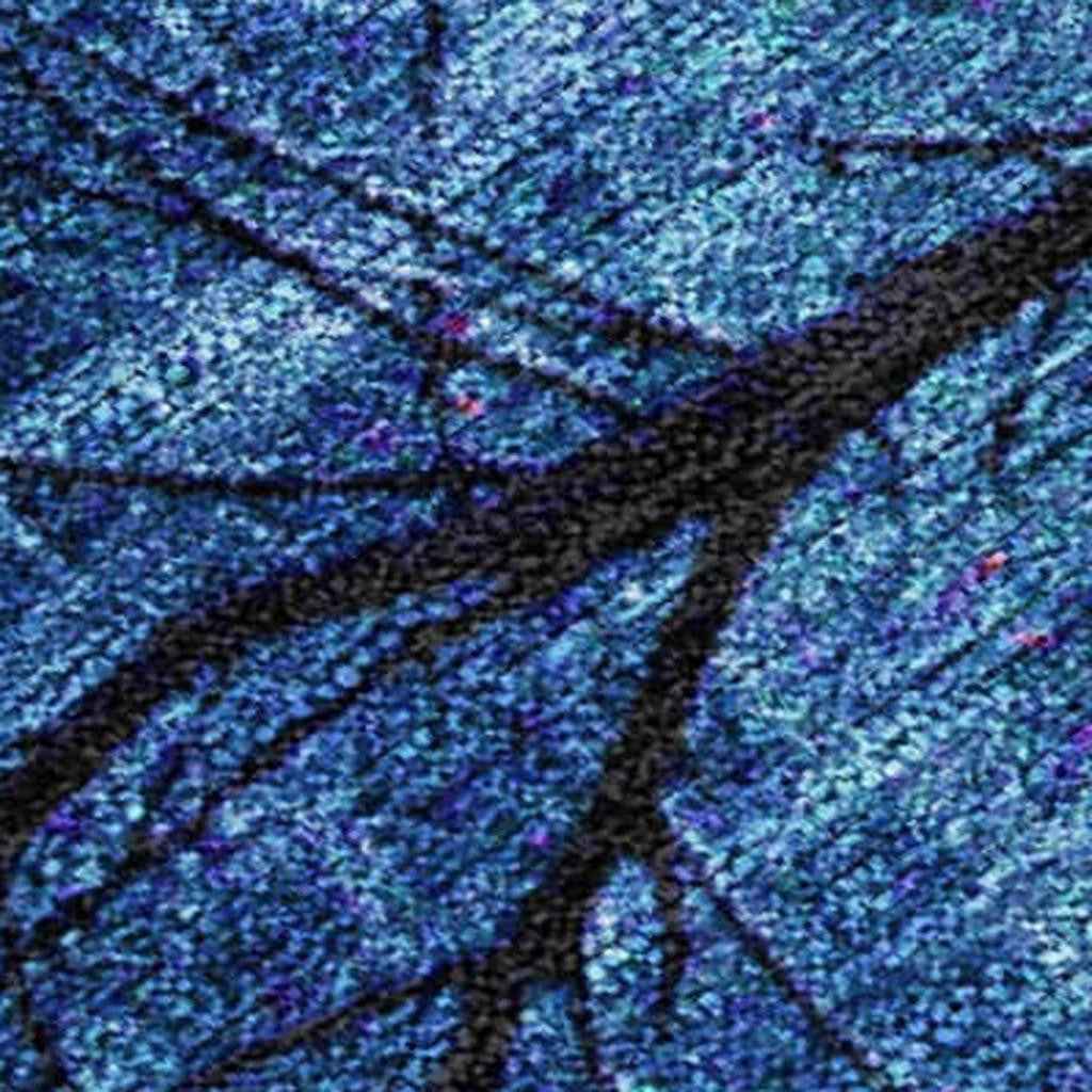 9' X 12' Blue And Charcoal Floral Washable Indoor Outdoor Area Rug