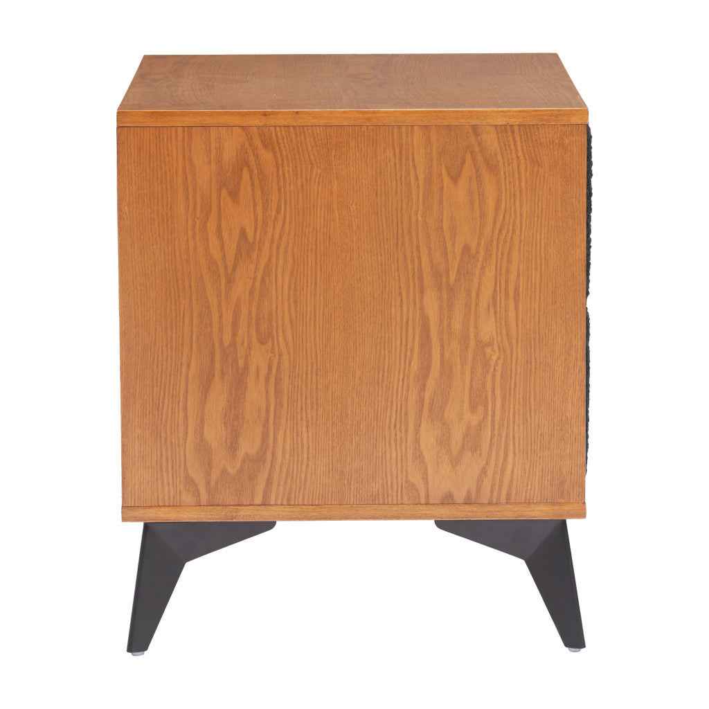21" Black Wood Pedestal End Table With Two Drawers