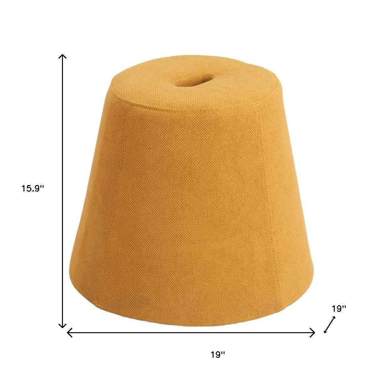 19" Yellow and Orange Fabric Round Ottoman