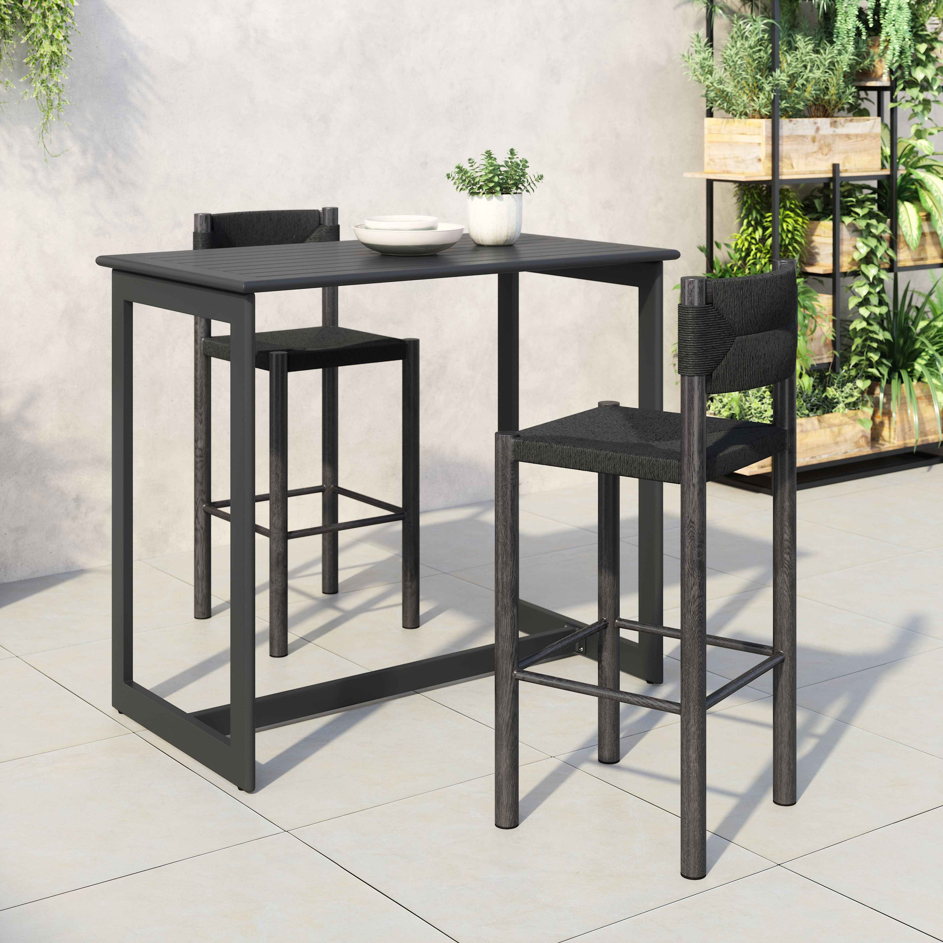 Set of Two 30" Black Aluminum Low Back Bar Chairs