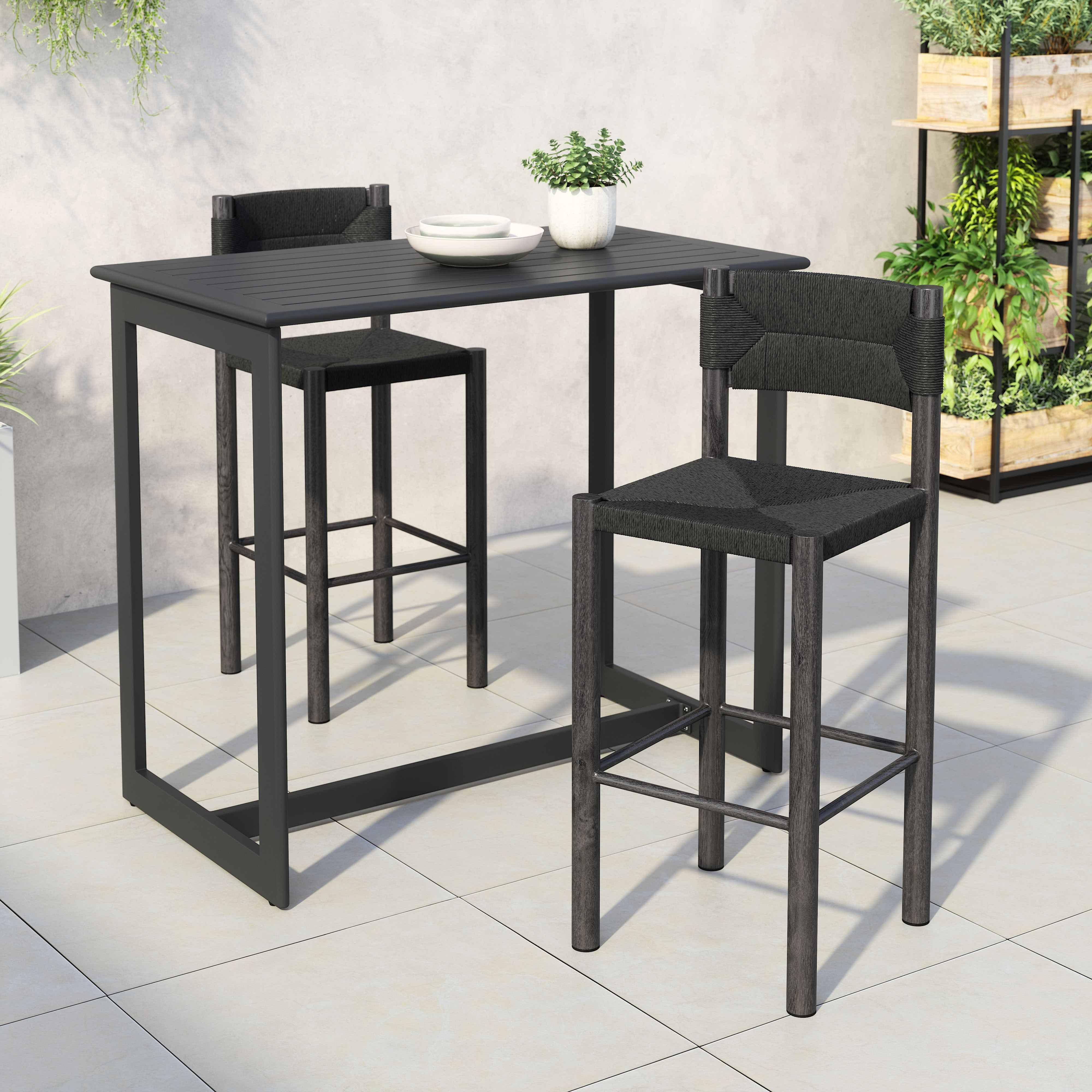 Set of Two 30" Black Aluminum Low Back Bar Chairs