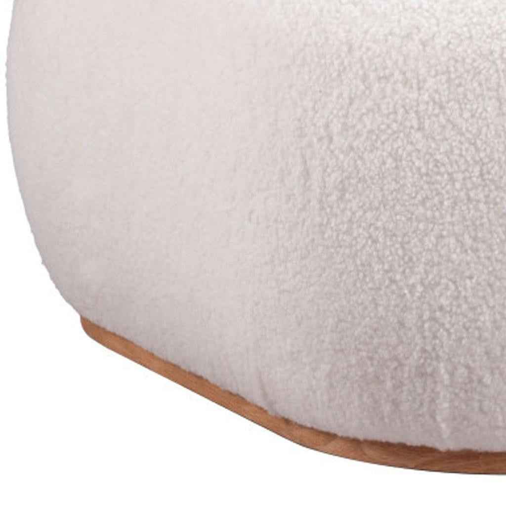 31" Cream and Gold Fabric Round Ottoman