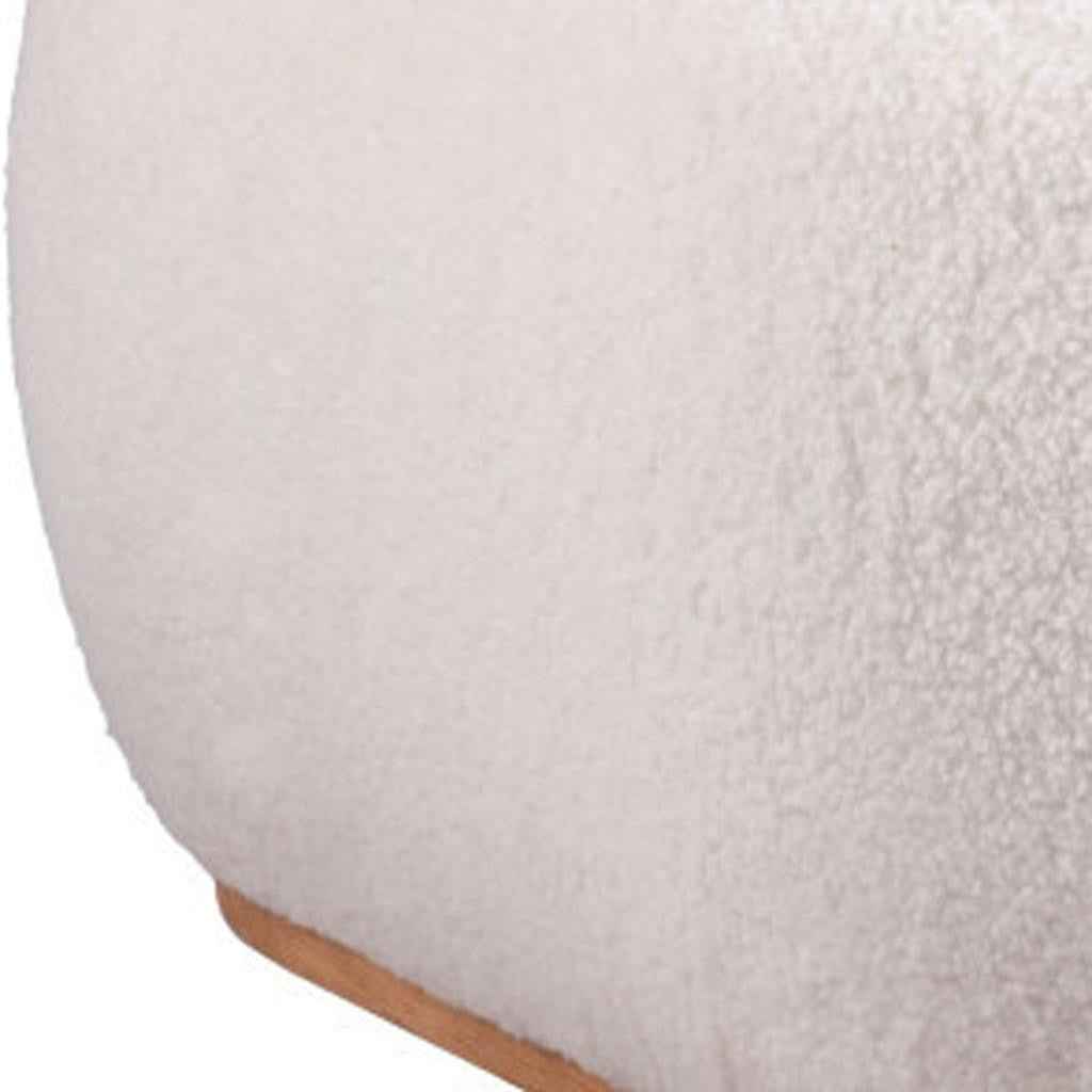 31" Cream and Gold Fabric Round Ottoman