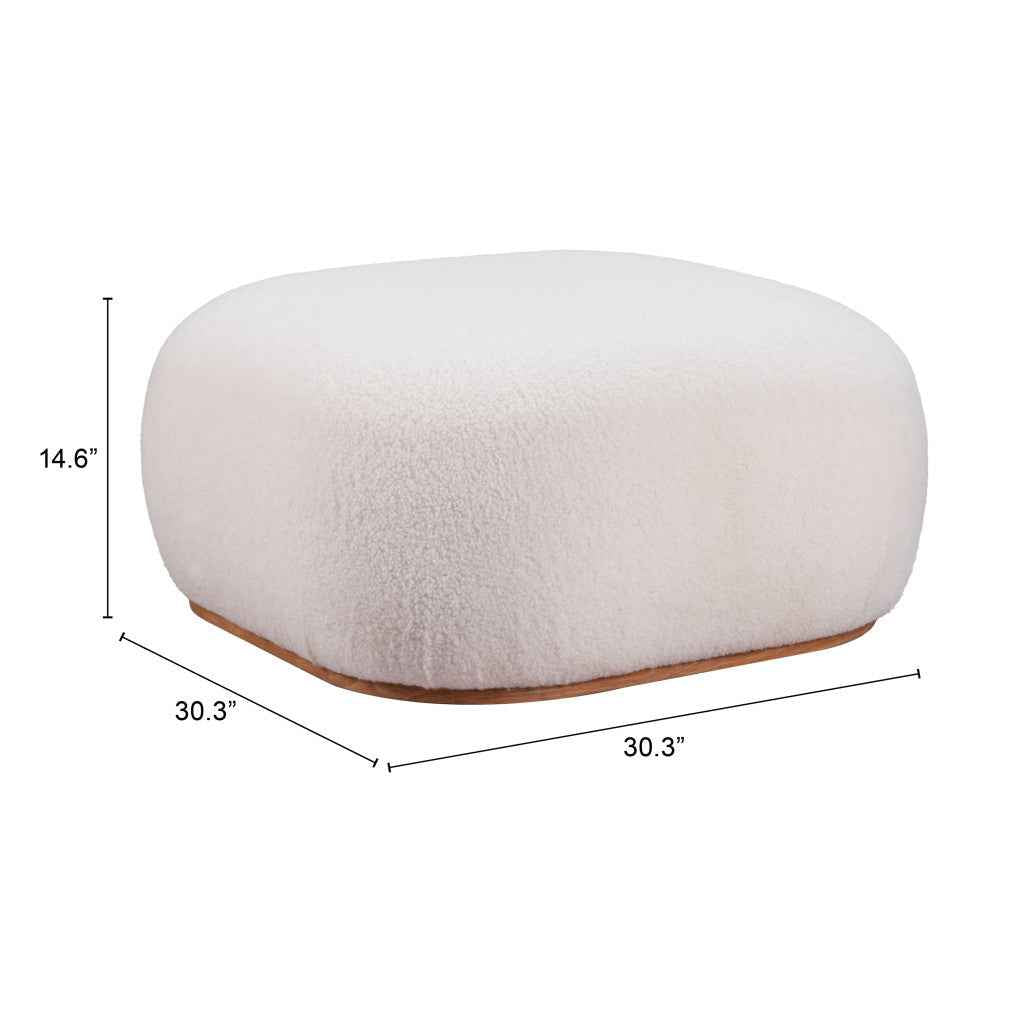 31" Cream and Gold Fabric Round Ottoman