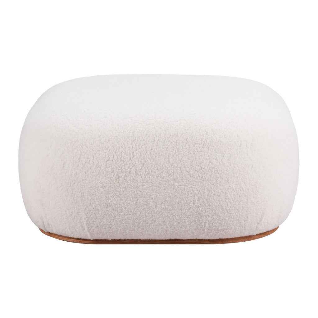 31" Cream and Gold Fabric Round Ottoman