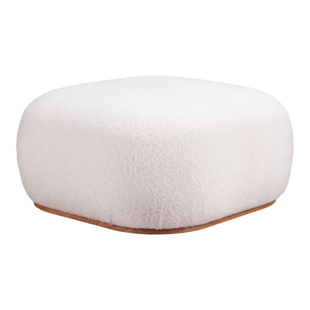 31" Cream and Gold Fabric Round Ottoman