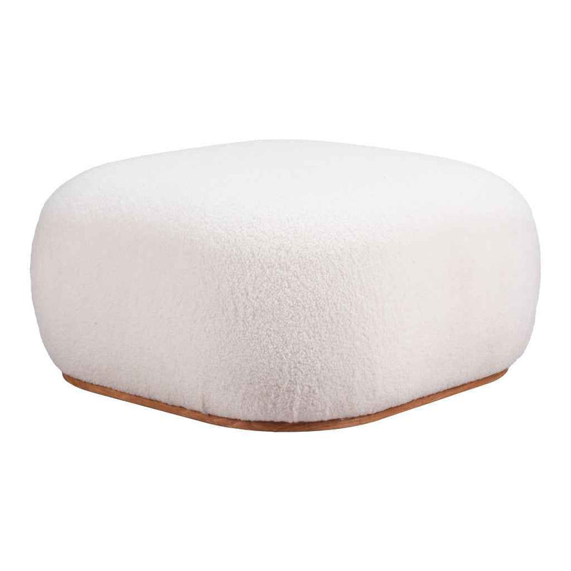 31" Cream and Gold Fabric Round Ottoman