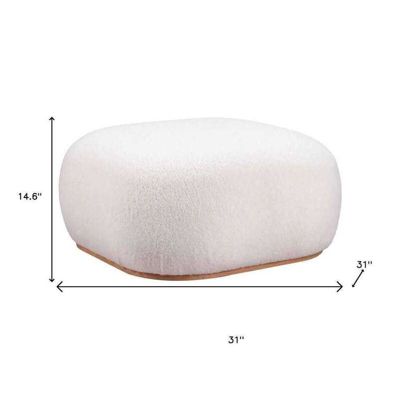 31" Cream and Gold Fabric Round Ottoman