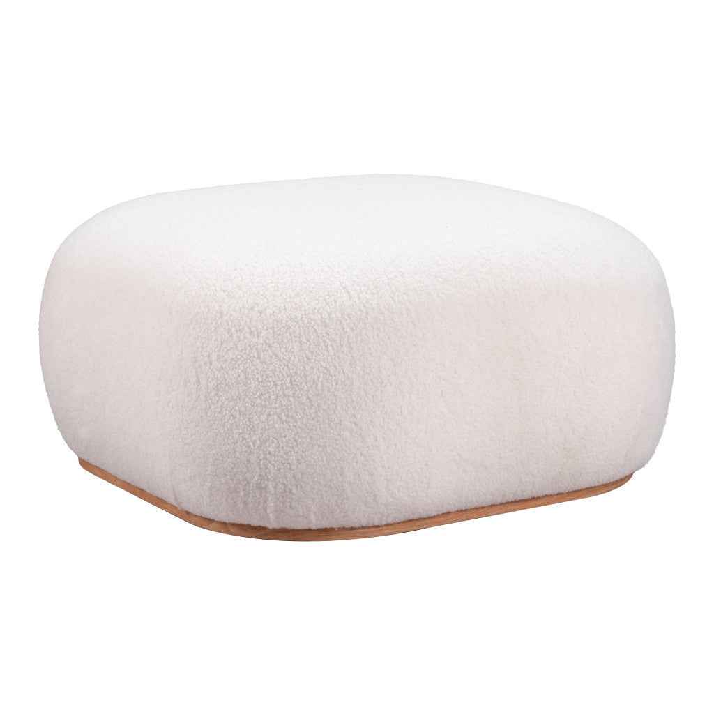 31" Cream and Gold Fabric Round Ottoman
