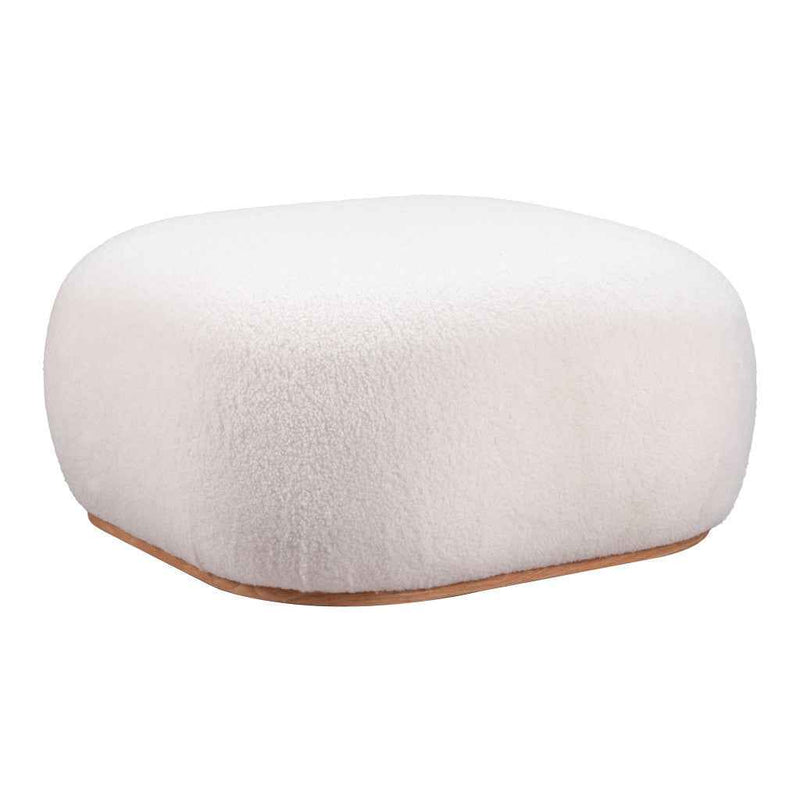 31" Cream and Gold Fabric Round Ottoman