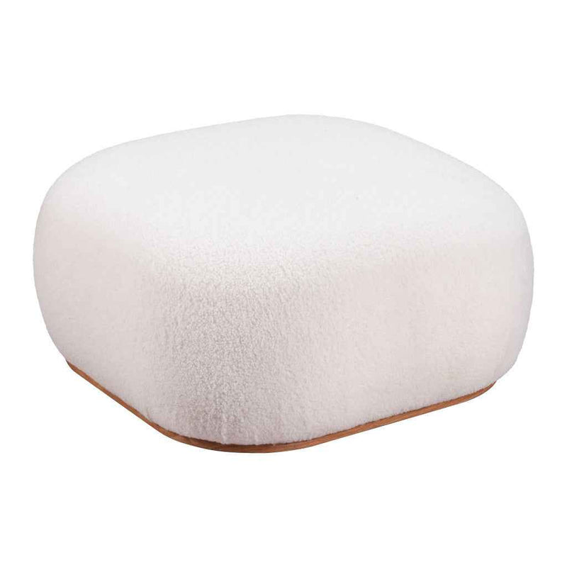 31" Cream and Gold Fabric Round Ottoman