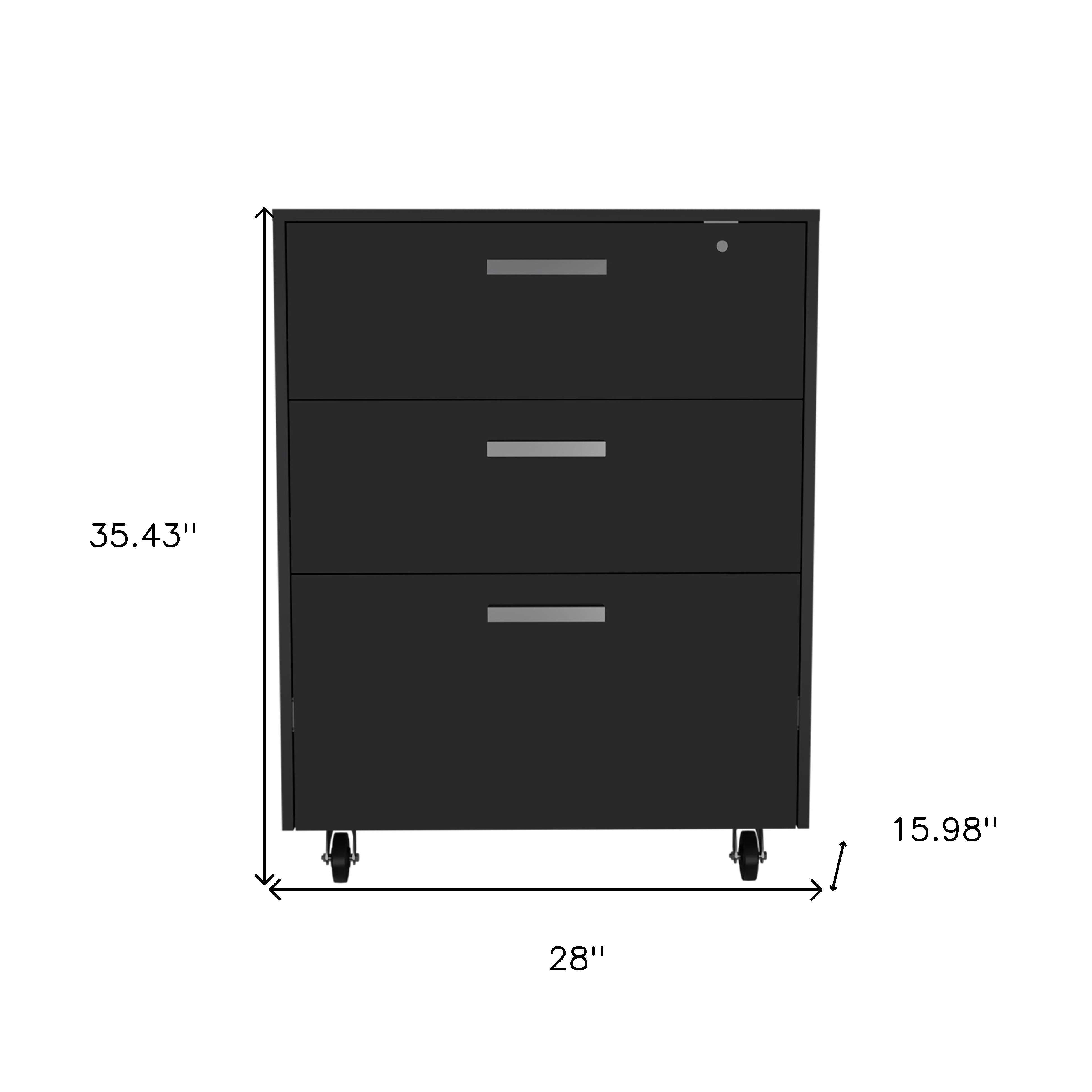 35" Black Wood Three Drawers Filing Cabinet - Office